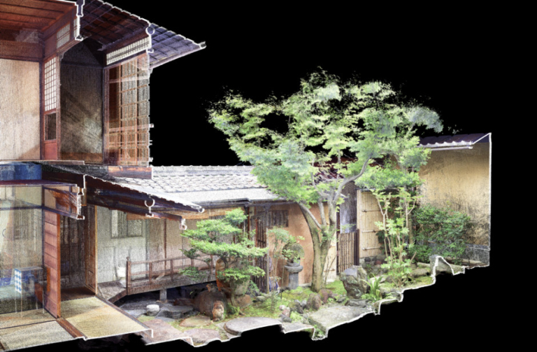 Illustration : Coupe numérique sur le Jardin du Ninigi-in à Kyoto © Matthias Vollmer, Chaire du Paysage ETH Prof. Christophe Girot 2017