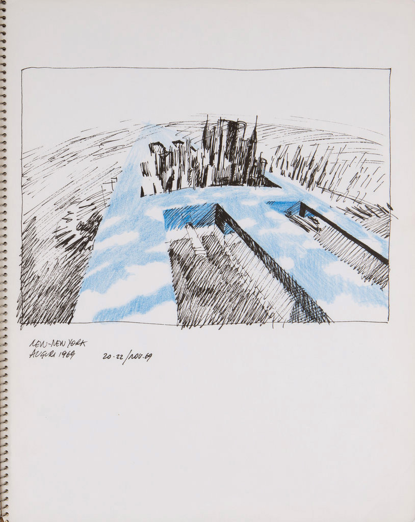 [Image 2] Adolfo Natalini (1941–2020), The Continuous Monument, New York, Sketchbook 12, page 74, 1969. © Drawing Matter Collection