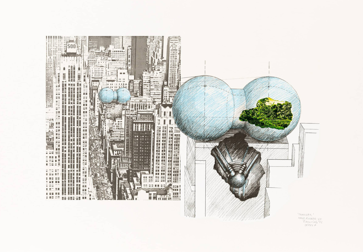 [Image 1] Haus-Rücker-Co, Changer, 1972. Hand coloured lithograph, 600 × 749 mm. © Drawing Matter Collection