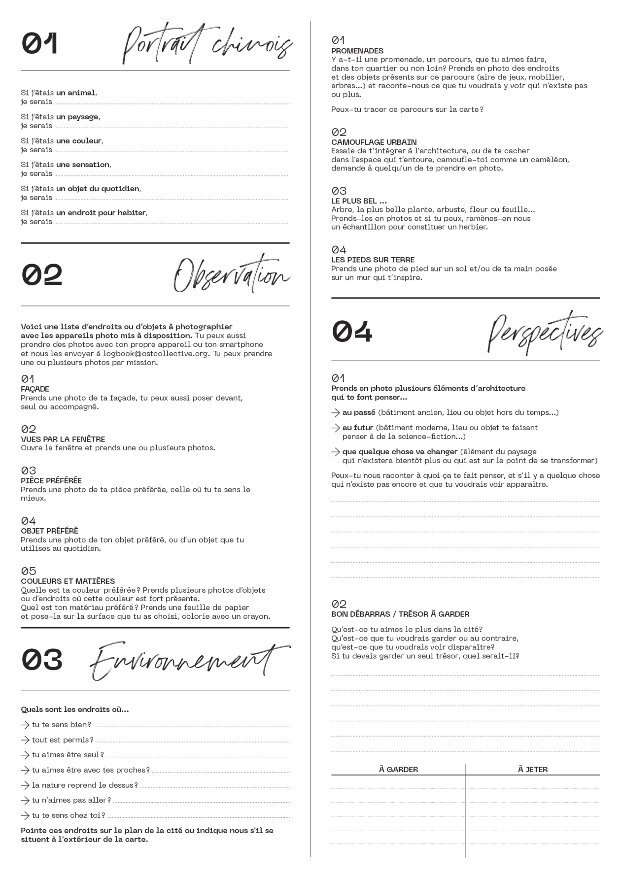 2 ème de couve du carnet de bord "Cités en jeux" reprenant les missions à compléter par les participants 