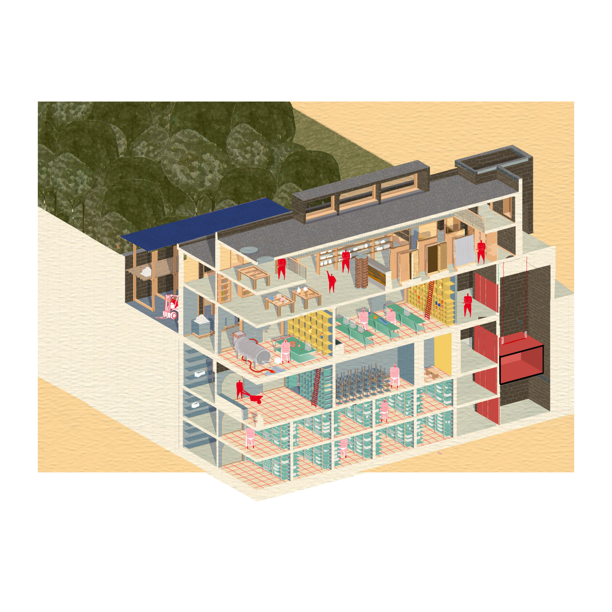 Axonométrie de la MicroFactory © Bento