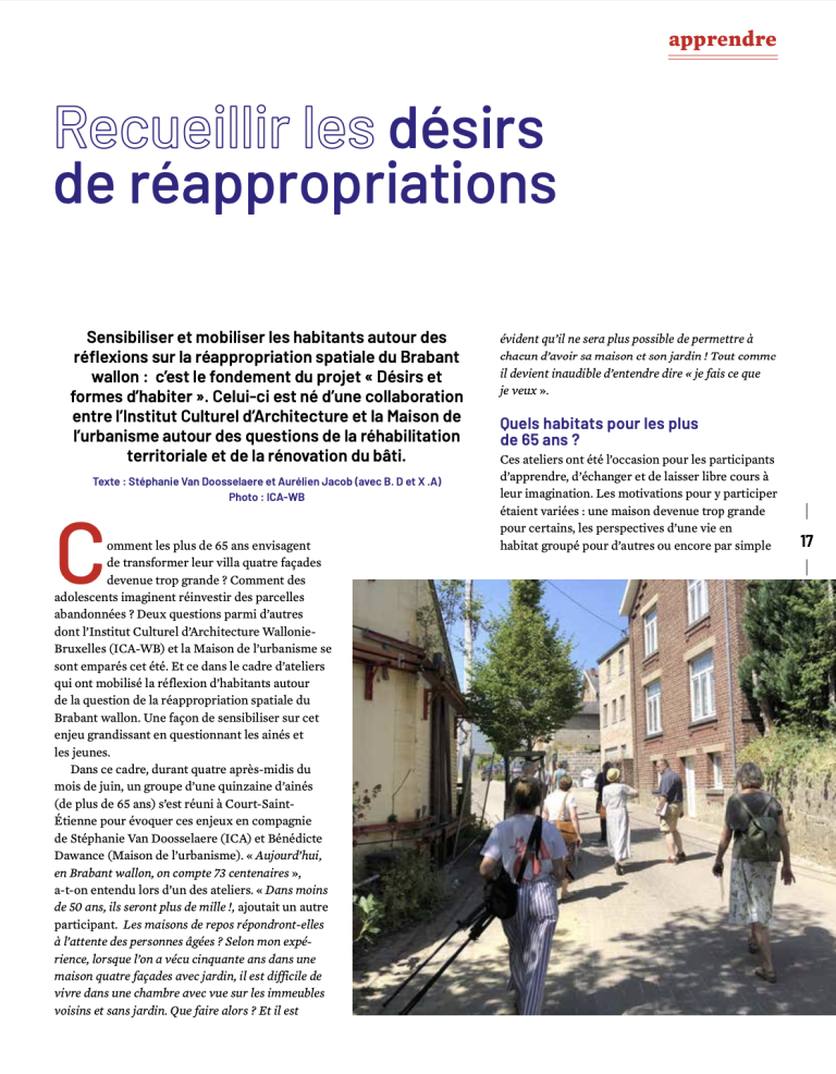 Extrait de la revue Espace Vie publiée par la Maison de l'Urbanisme du Brabant Wallon